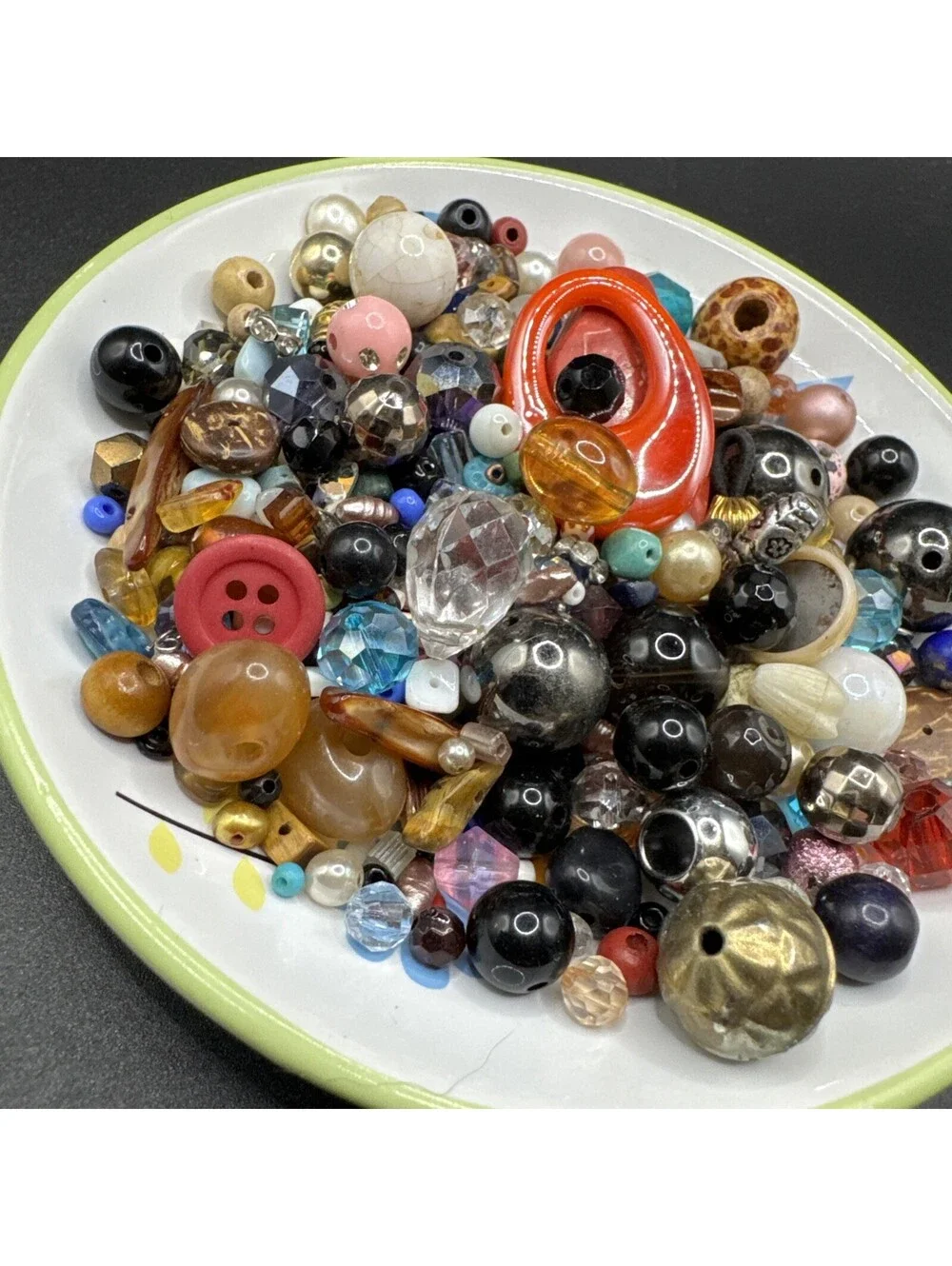 Vintage Bag Of Beads From Broken Jewelry Wood Plastic Glass - Crafting